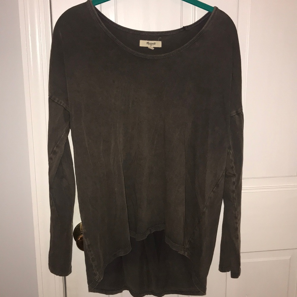 Distressed look high low long sleeve tee